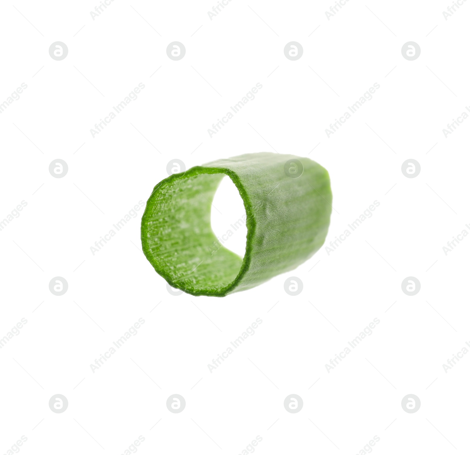 Photo of Piece of fresh chopped green onion isolated on white