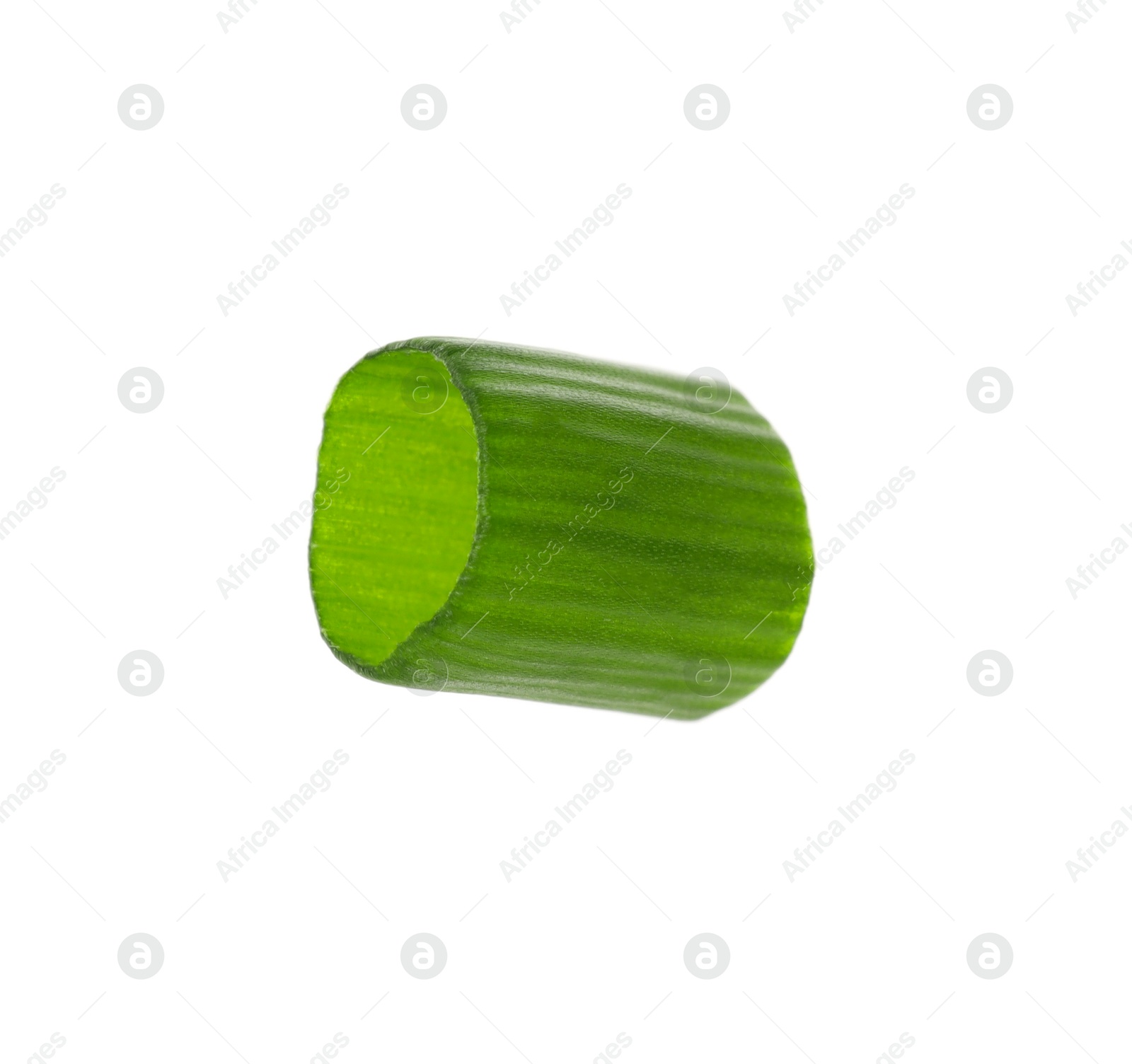 Photo of Piece of fresh chopped green onion isolated on white