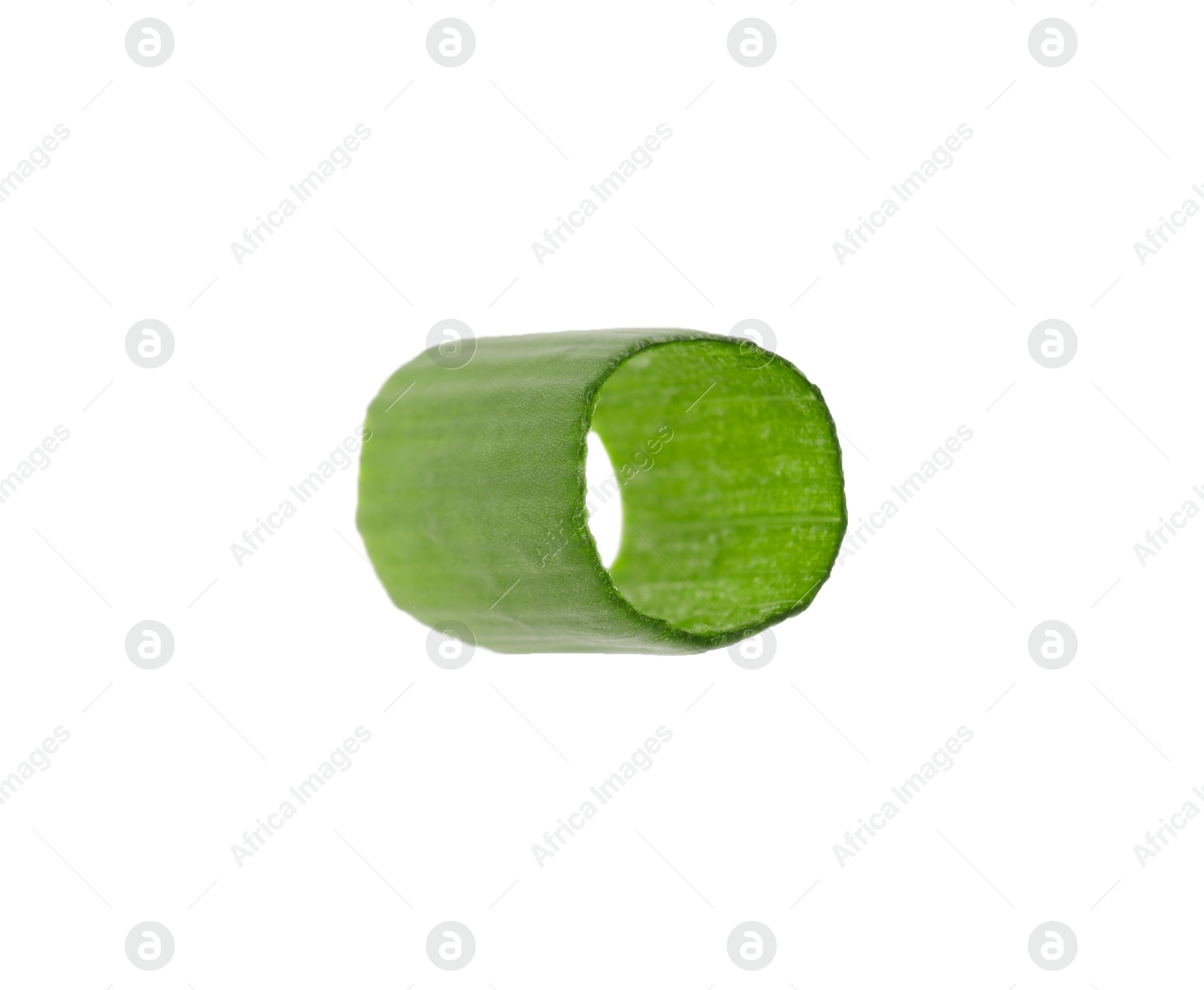 Photo of Piece of fresh chopped green onion isolated on white