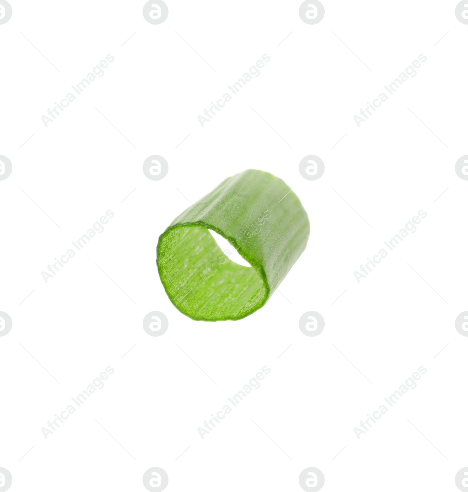 Photo of Piece of fresh chopped green onion isolated on white