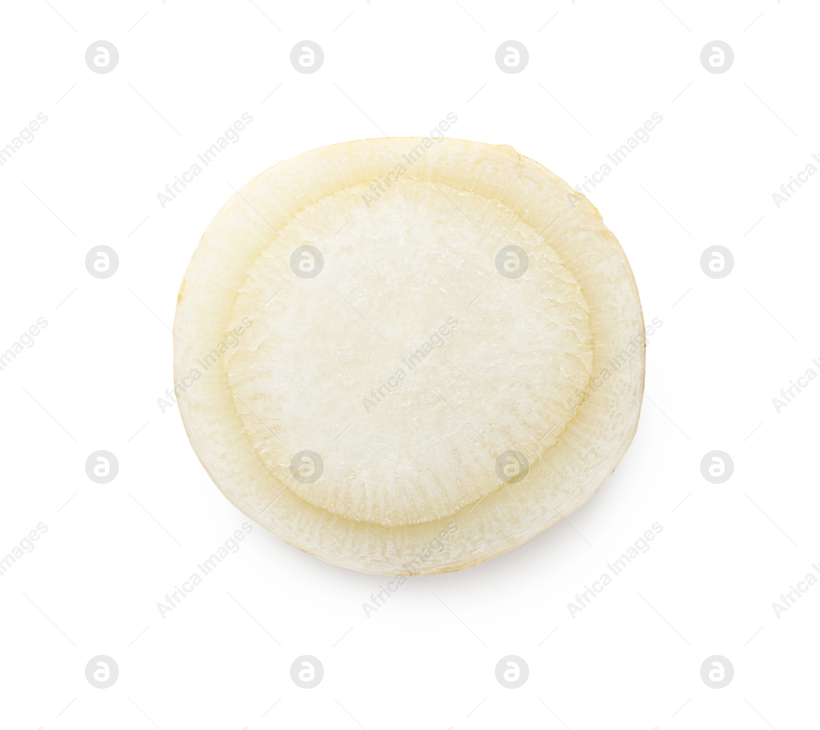 Photo of Cut fresh parsley root isolated on white, top view