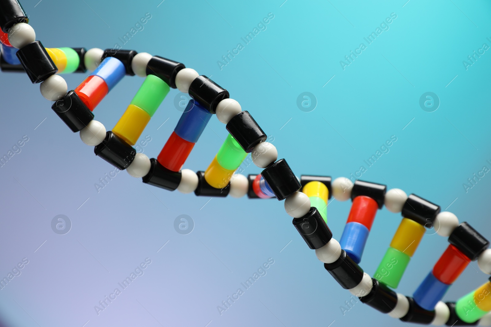 Photo of DNA structure model on color background, closeup