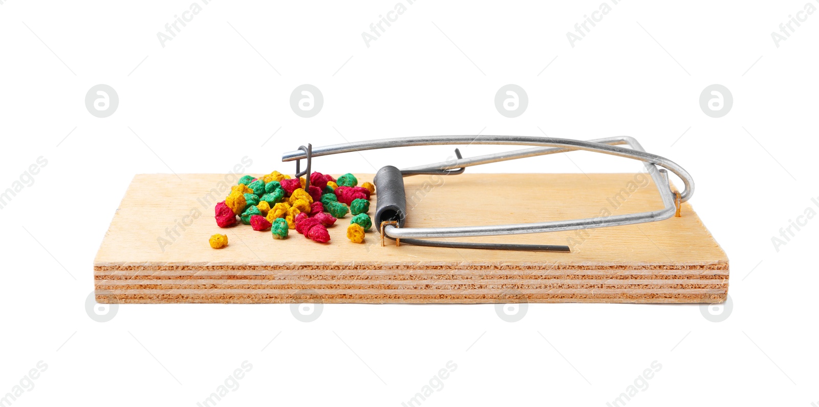 Photo of Mouse trap with rat poison isolated on white