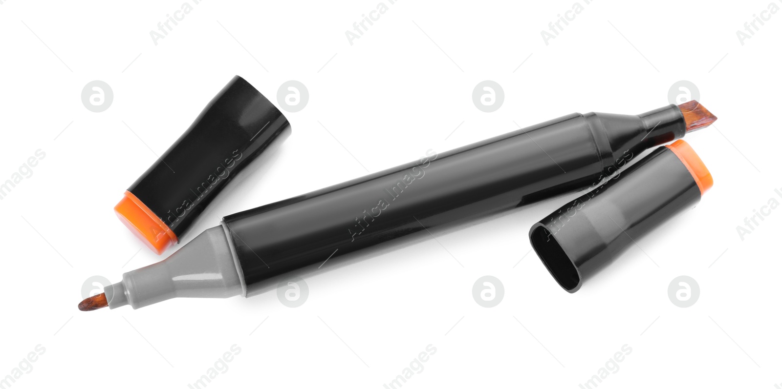 Photo of One double sided marker isolated on white, top view