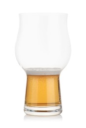 Almost empty glass of beer isolated on white