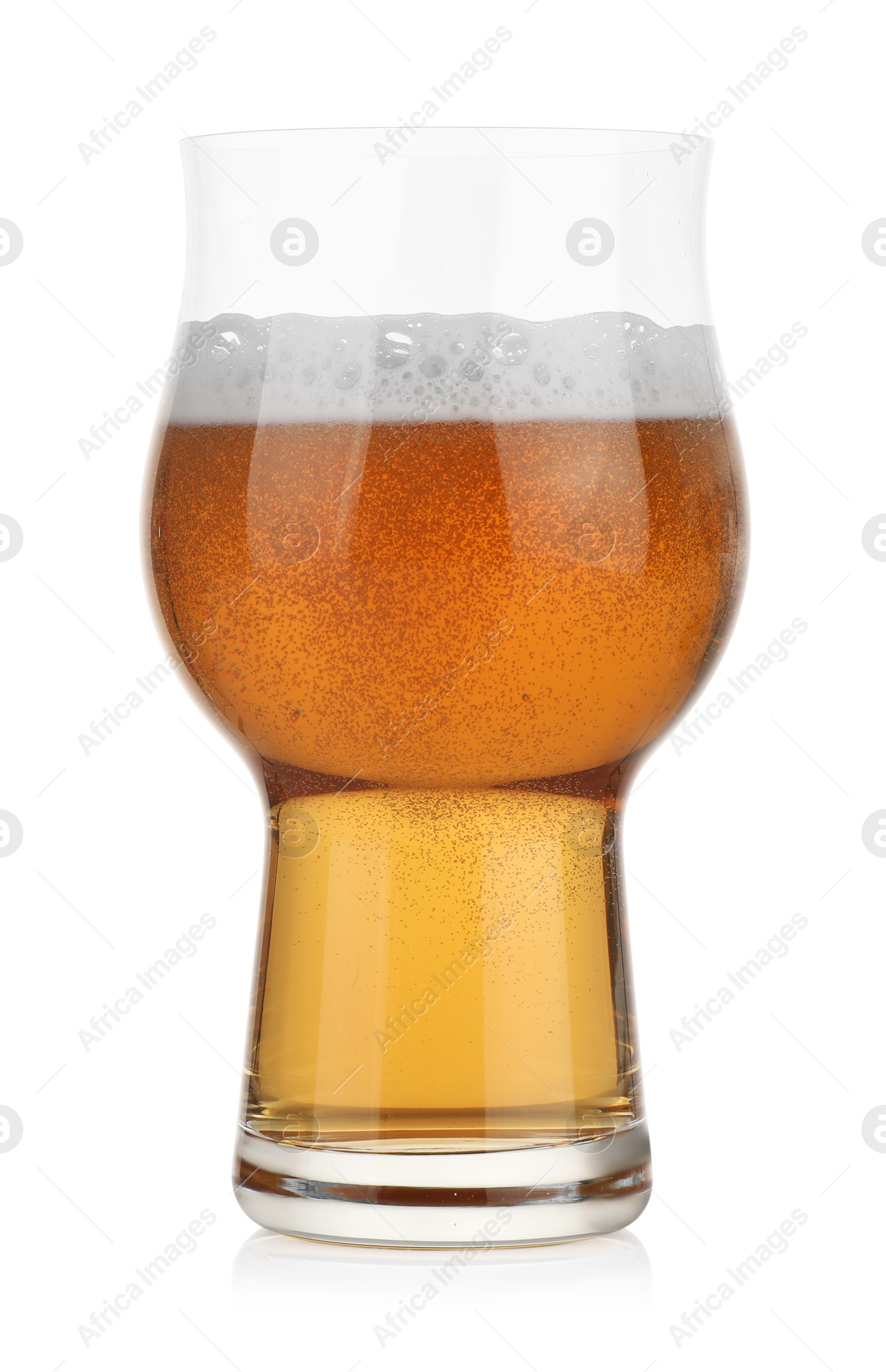 Photo of Glass of fresh beer with foam isolated on white