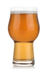 Photo of Glass of fresh beer with foam isolated on white