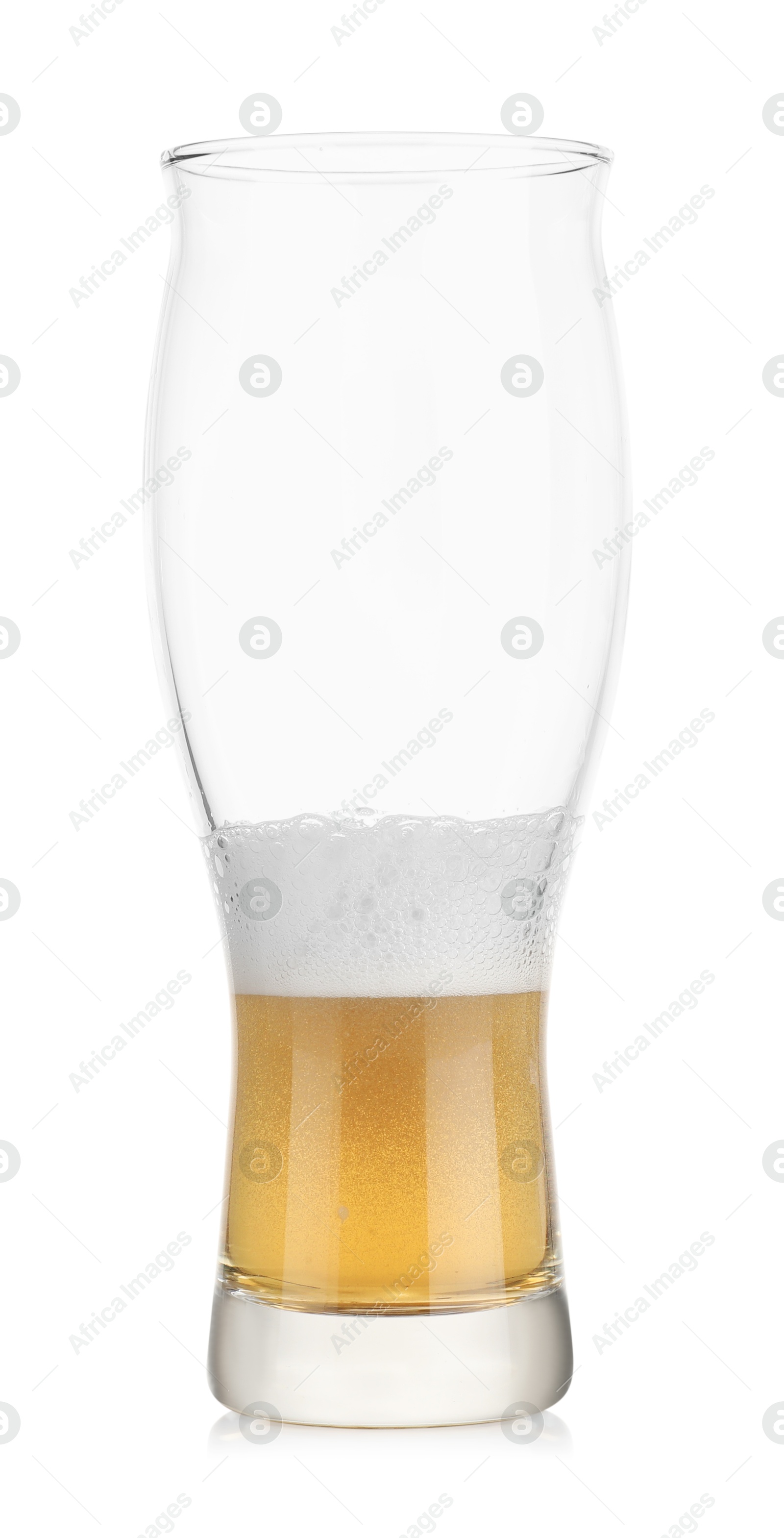 Photo of Almost empty glass of beer isolated on white