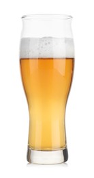 Photo of Glass of fresh beer with foam isolated on white