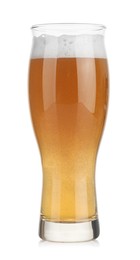 Photo of Glass of fresh beer with foam isolated on white