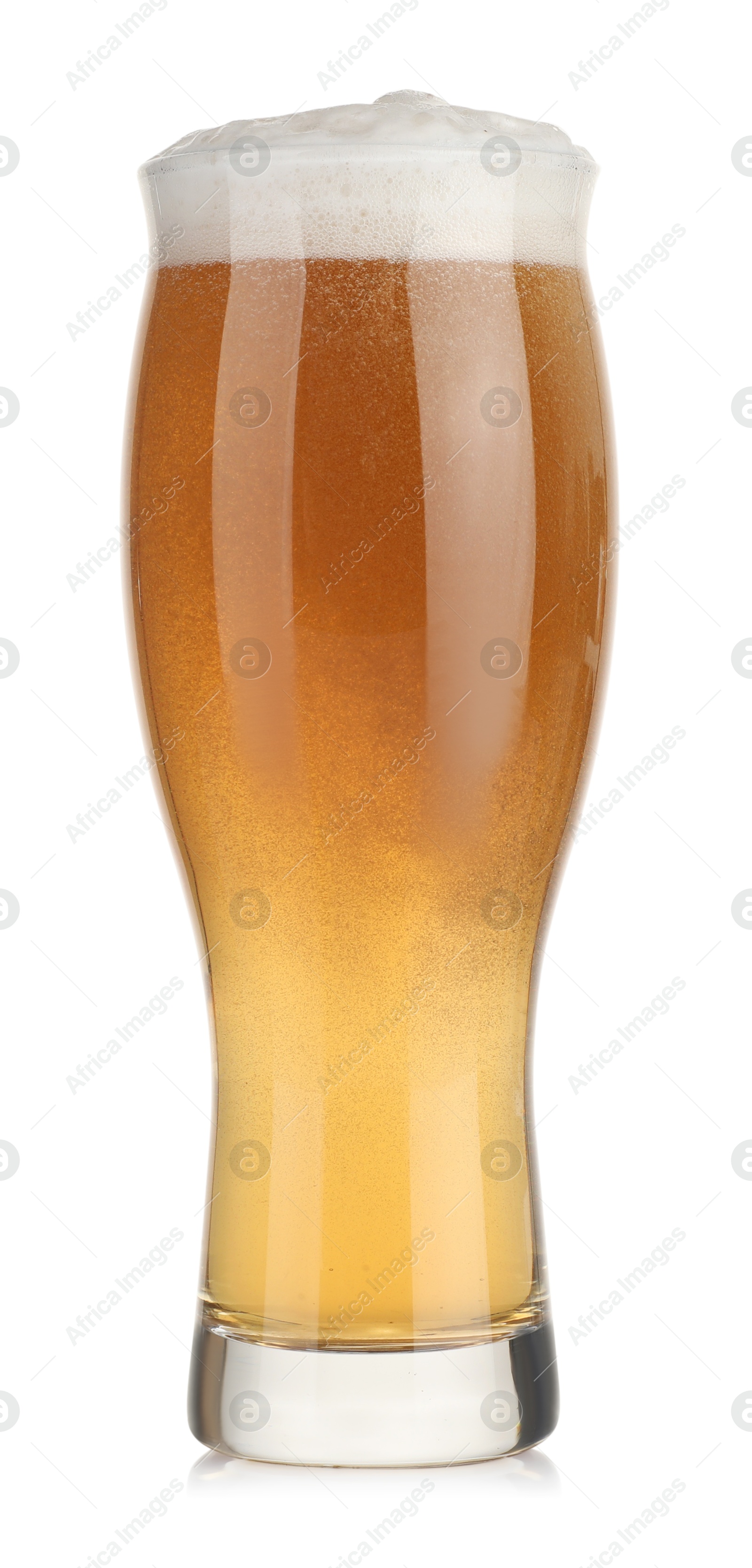 Photo of Glass of fresh beer with foam isolated on white