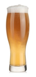 Photo of Glass of fresh beer with foam isolated on white