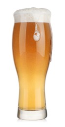 Glass of fresh beer with foam isolated on white