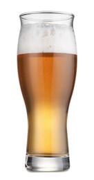 Photo of Glass of fresh beer with foam isolated on white