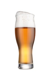 Glass of fresh beer with foam isolated on white