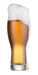 Glass of fresh beer with foam isolated on white