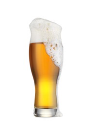 Glass of fresh beer with foam isolated on white