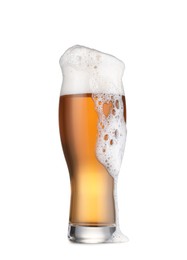 Glass of fresh beer with foam isolated on white