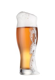 Photo of Glass of fresh beer with foam isolated on white