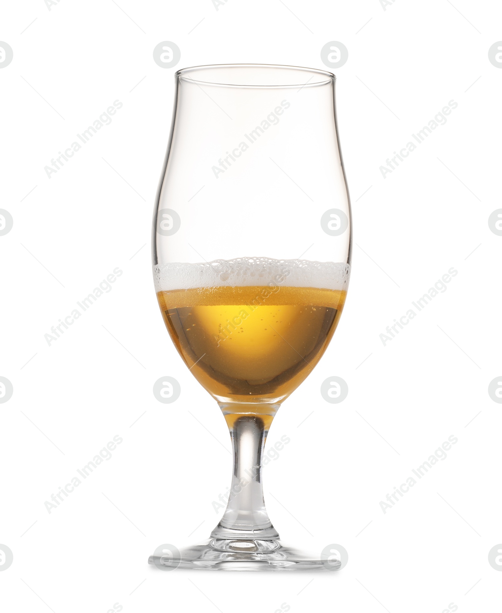 Photo of Almost empty glass of beer isolated on white