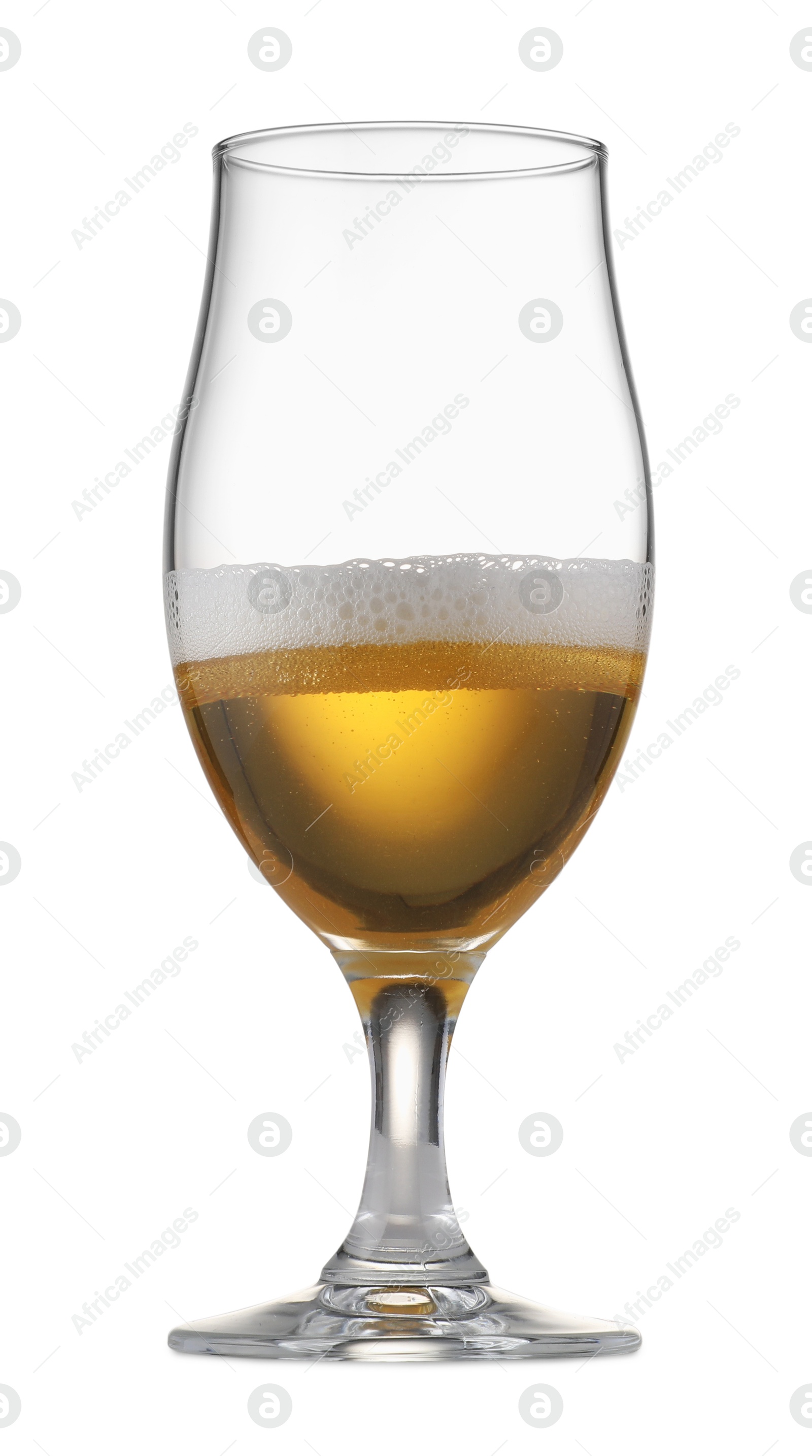 Photo of Almost empty glass of beer isolated on white