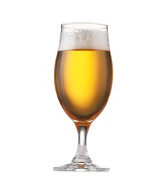 Photo of Glass of fresh beer with foam isolated on white