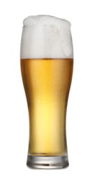 Photo of Glass of fresh beer with foam isolated on white