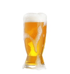 Glass of fresh beer with foam isolated on white