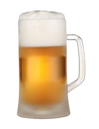 Glass mug of fresh beer with foam isolated on white