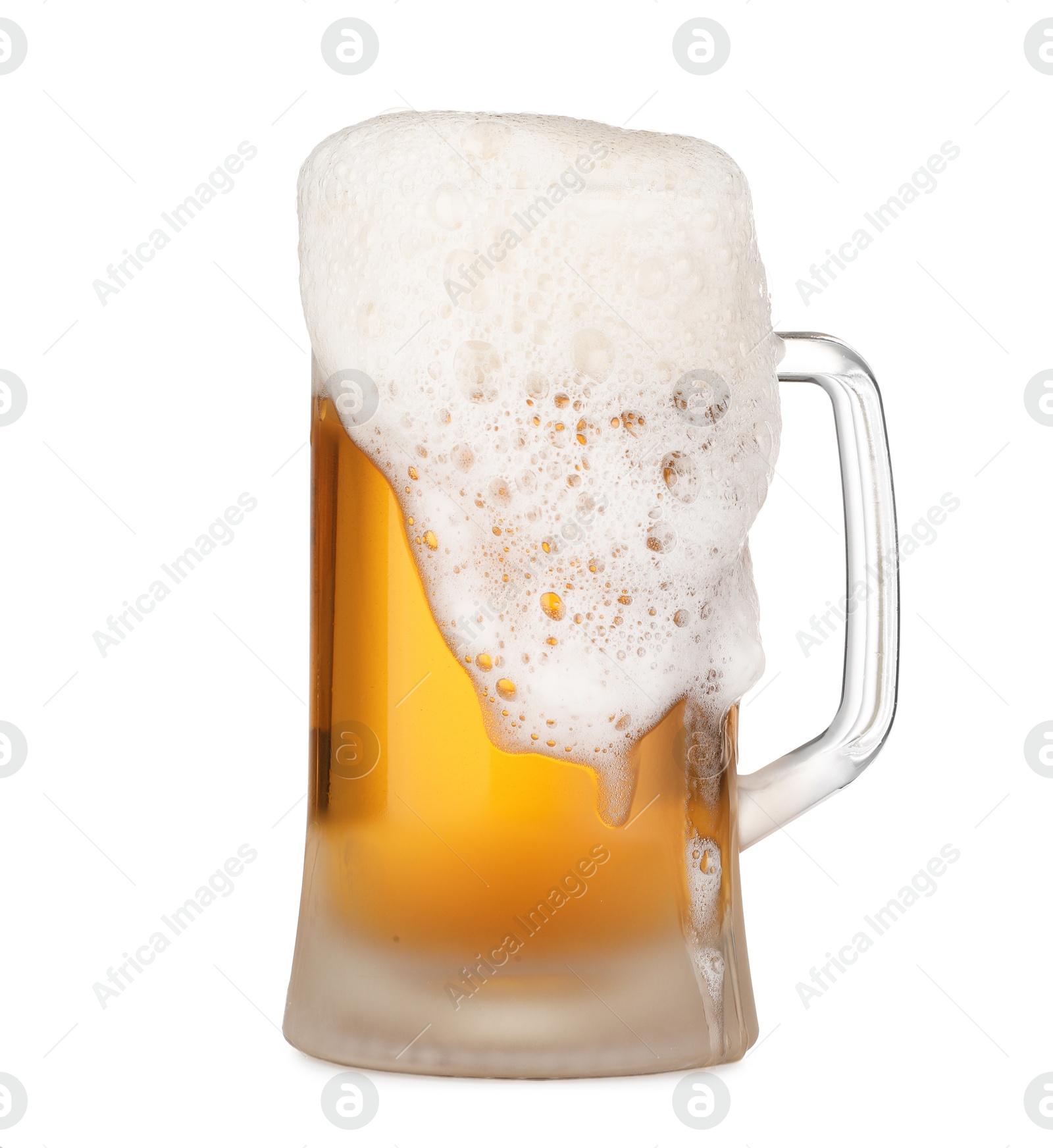 Photo of Glass mug of fresh beer with foam isolated on white