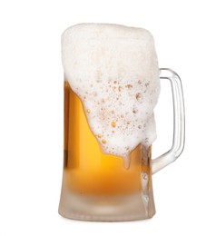 Glass mug of fresh beer with foam isolated on white