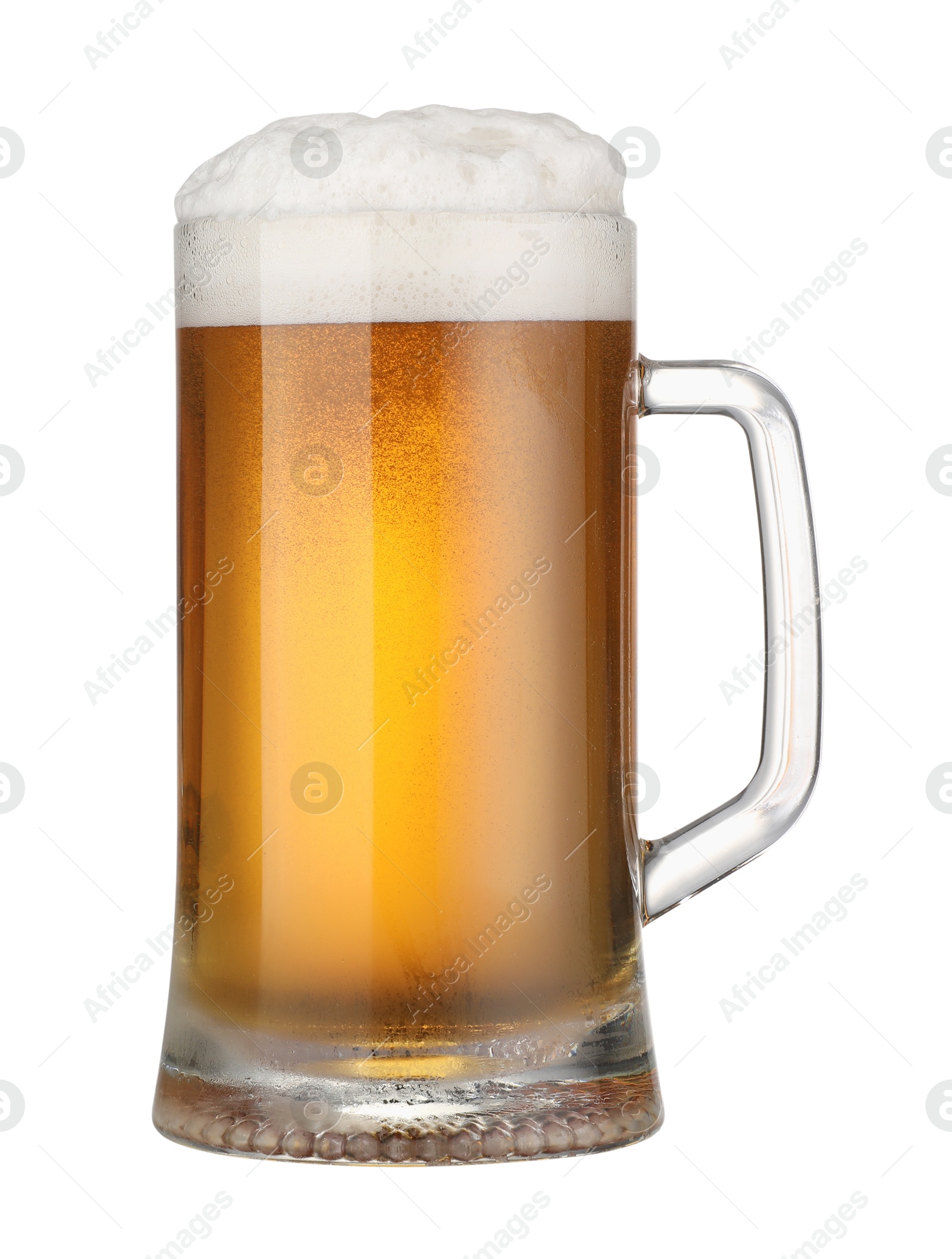 Photo of Glass mug of fresh beer with foam isolated on white