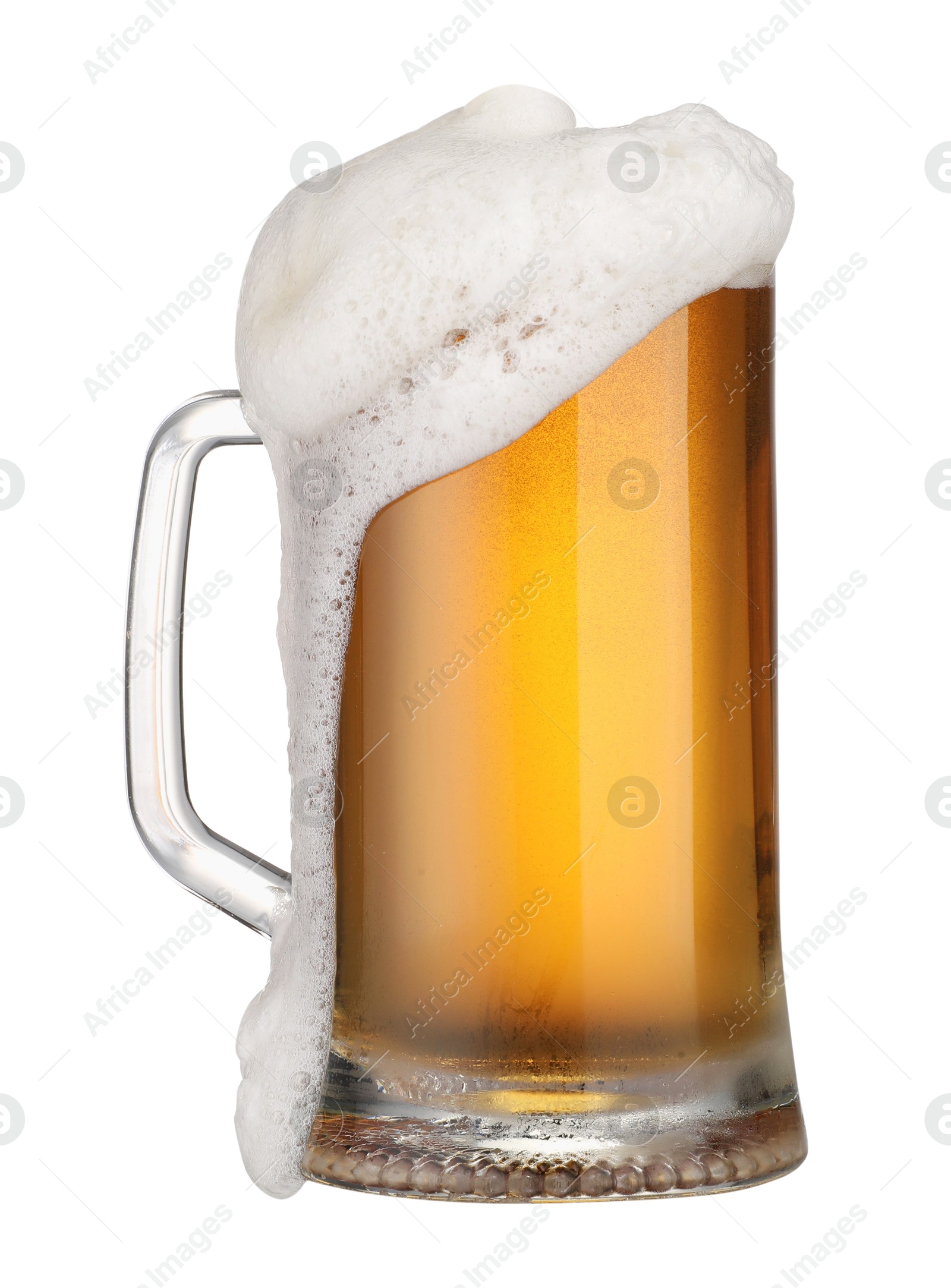 Photo of Glass mug of fresh beer with foam isolated on white