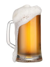 Glass mug of fresh beer with foam isolated on white