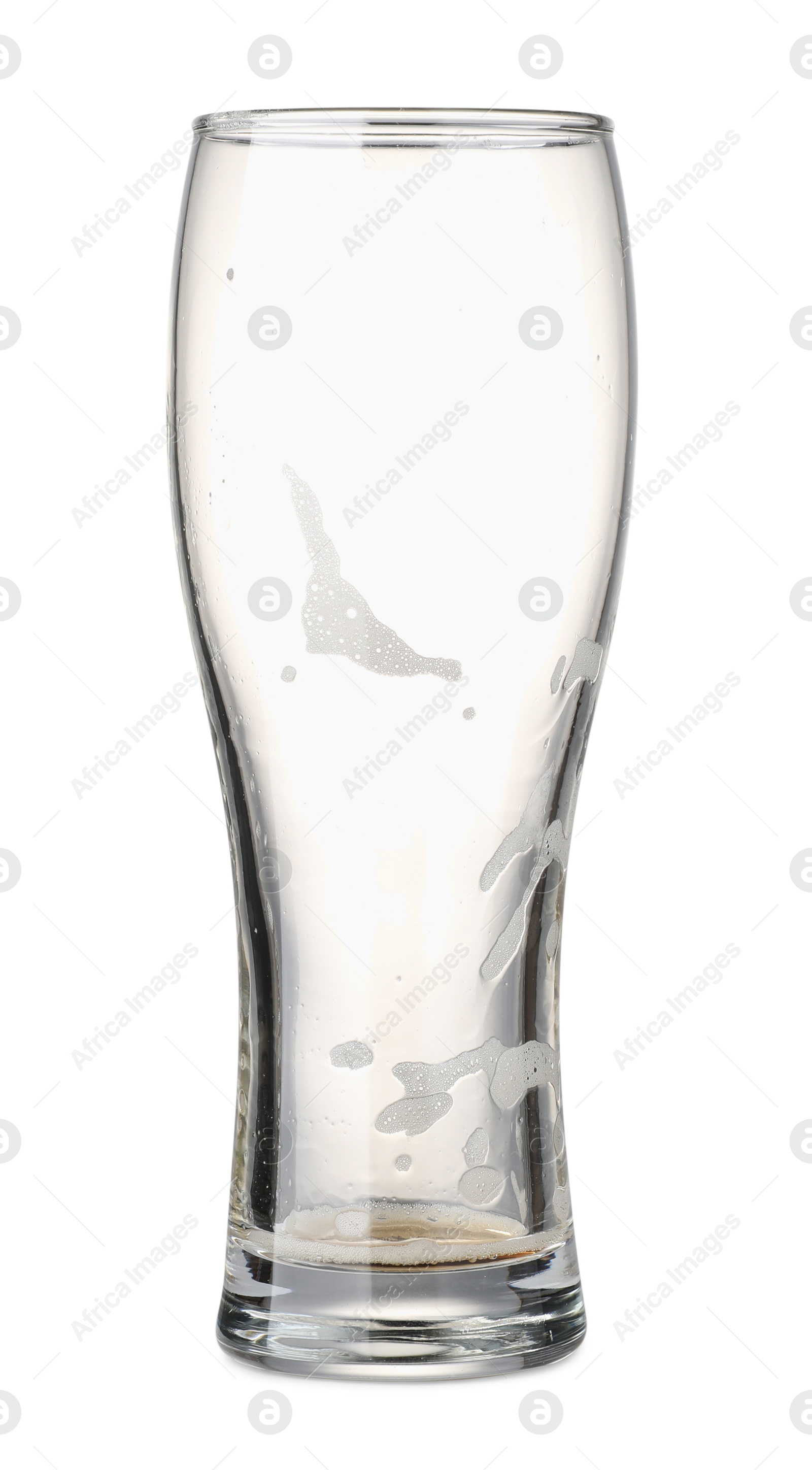 Photo of One empty beer glass isolated on white