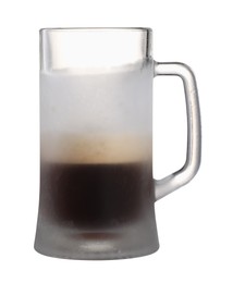 Half full mug of beer isolated on white