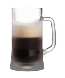 Half full mug of beer isolated on white