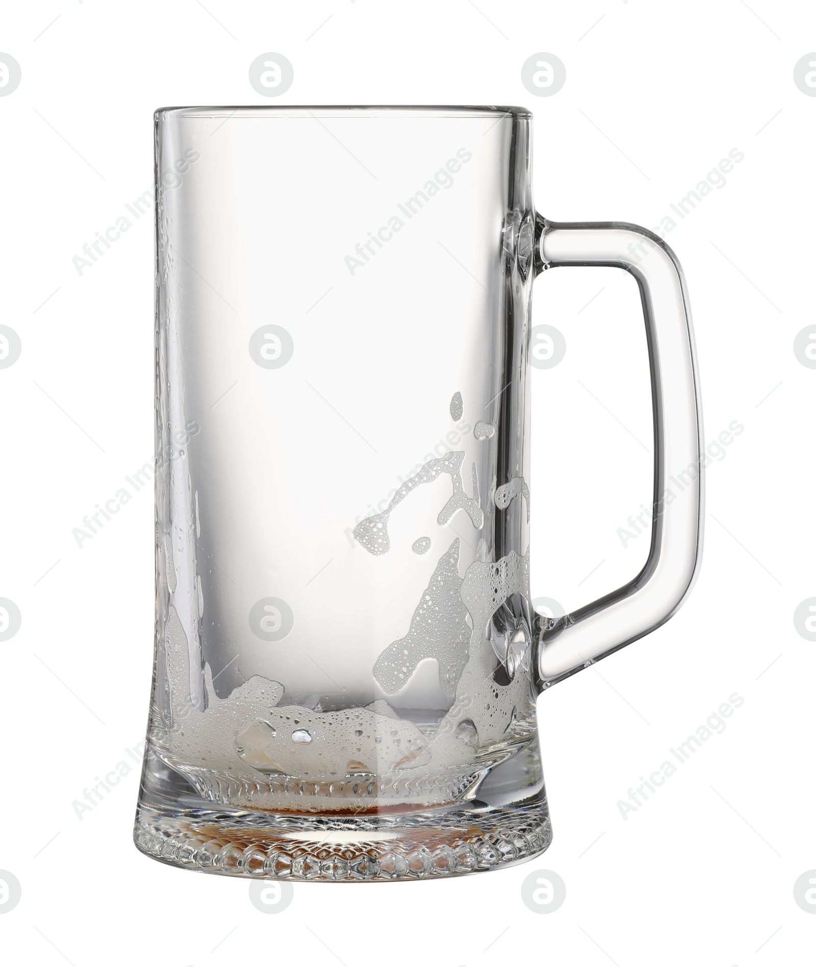 Photo of One empty beer mug isolated on white