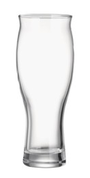 Photo of One empty beer glass isolated on white