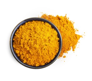 Image of Turmeric powder isolated on white, top view. Aromatic spice