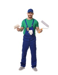 Photo of Professional painter with tools on white background