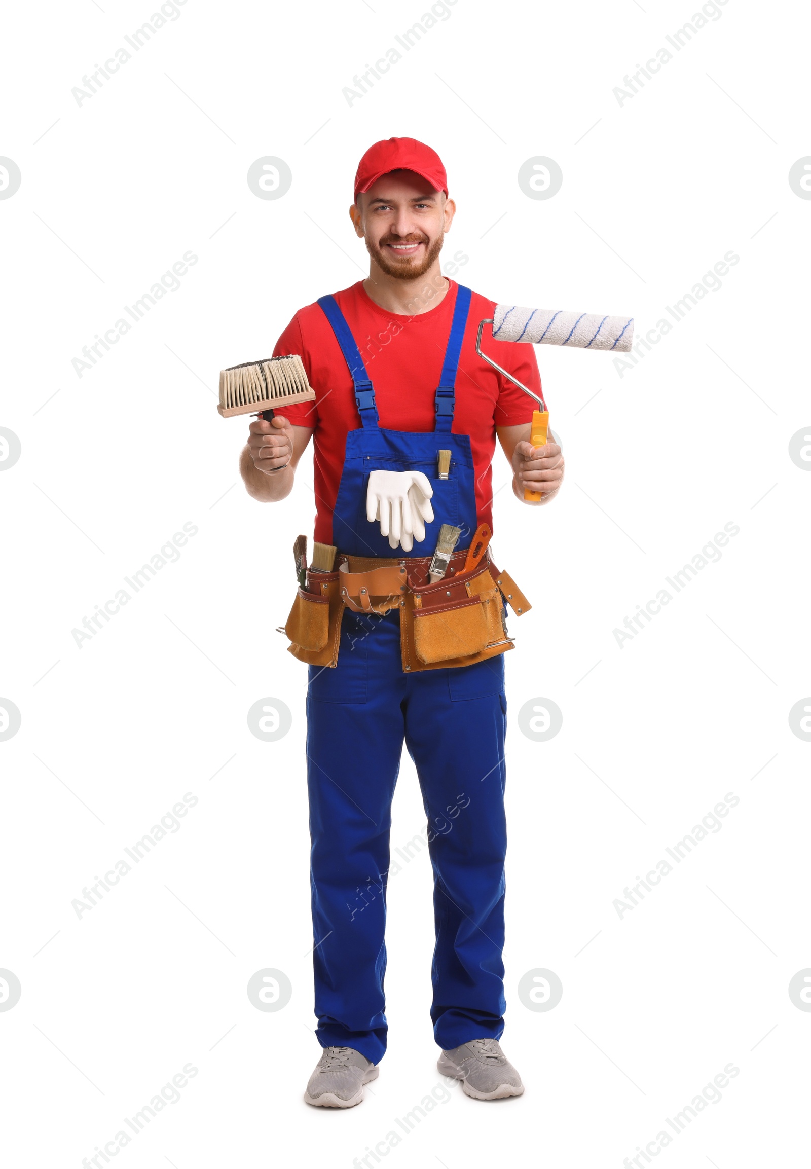 Photo of Professional painter with tools on white background