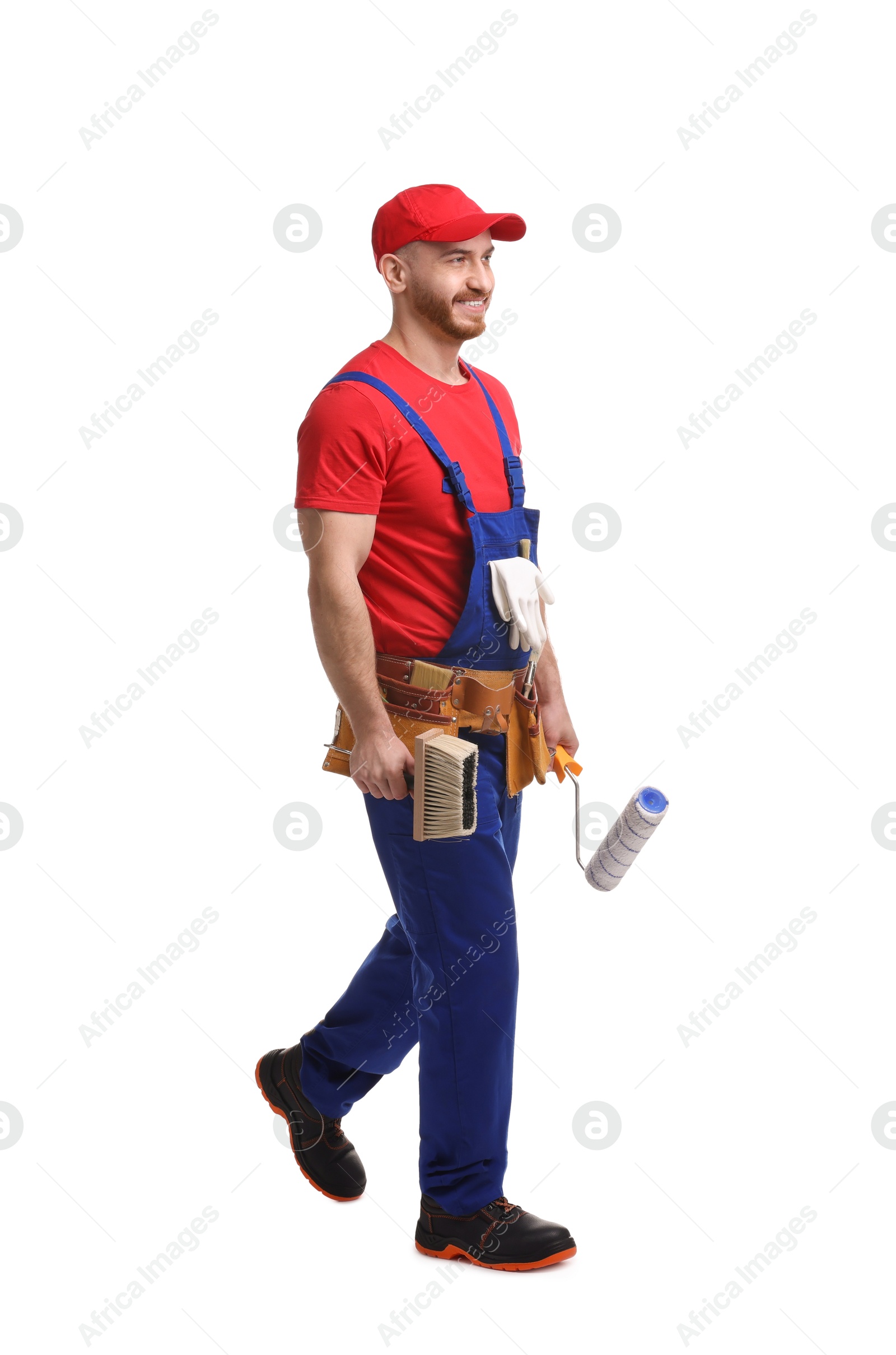 Photo of Professional painter with tools on white background