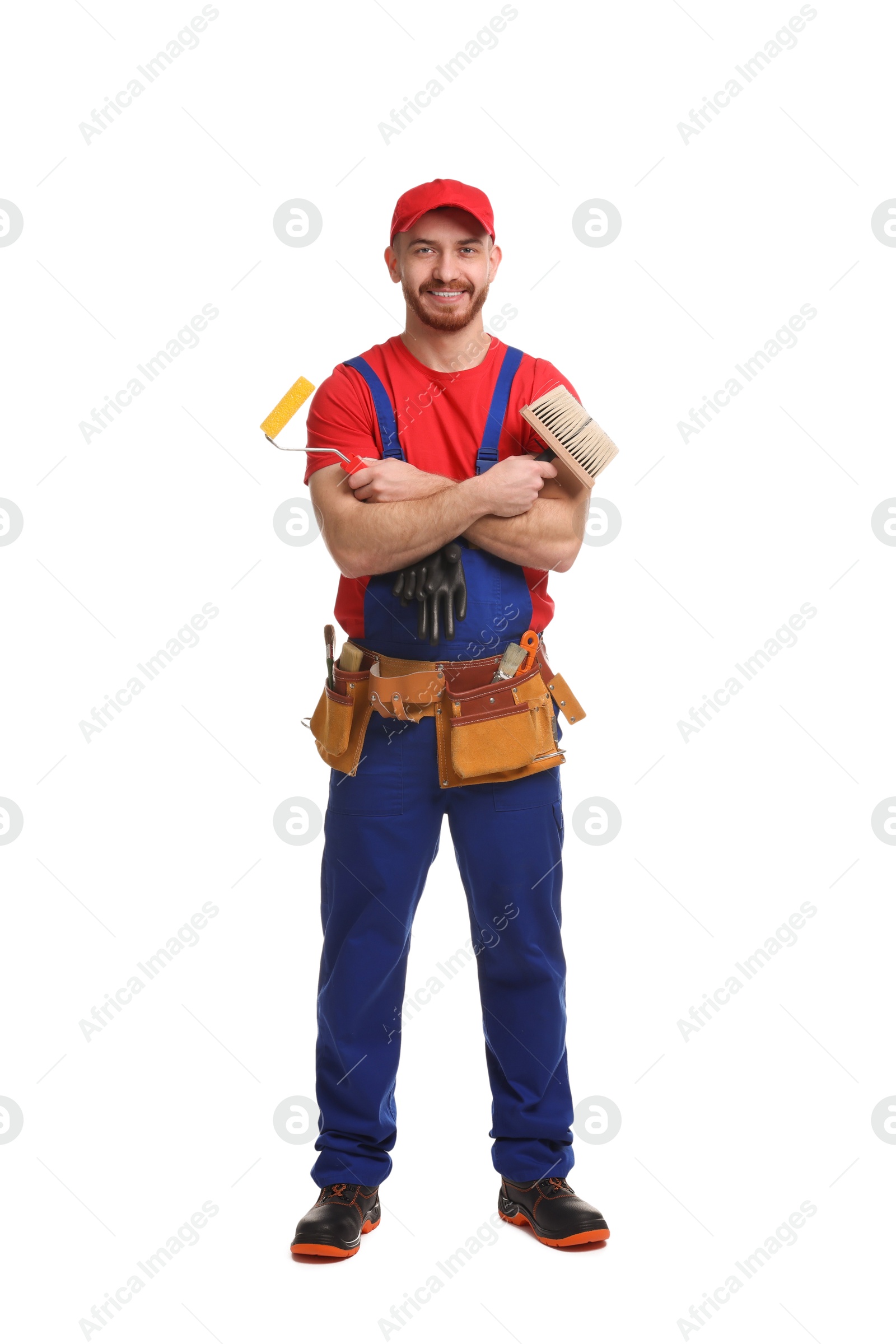 Photo of Professional painter with tools on white background