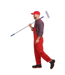 Photo of Professional painter with roller on white background