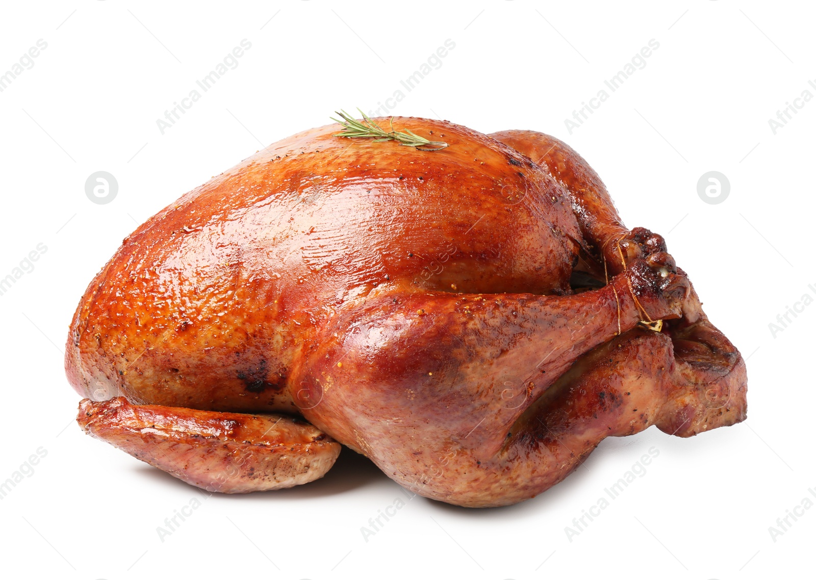 Photo of Whole baked turkey with rosemary isolated on white