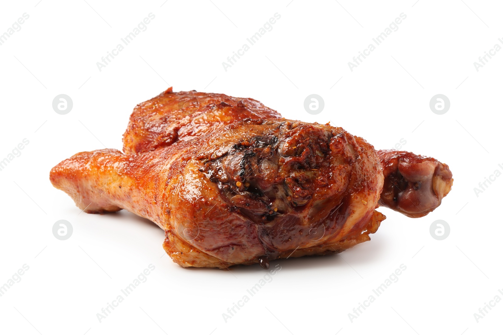 Photo of Delicious baked turkey drumsticks isolated on white