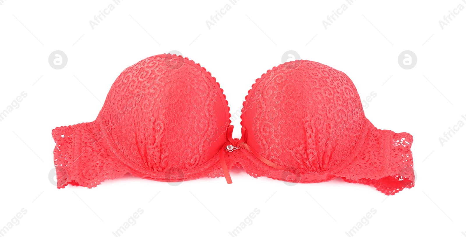 Photo of One beautiful red bra isolated on white