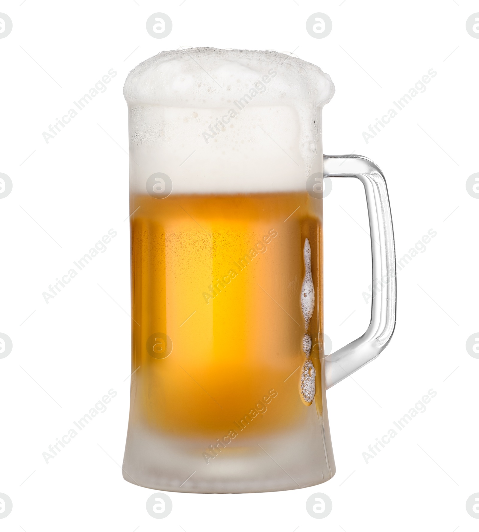 Photo of Glass mug of fresh beer with foam isolated on white