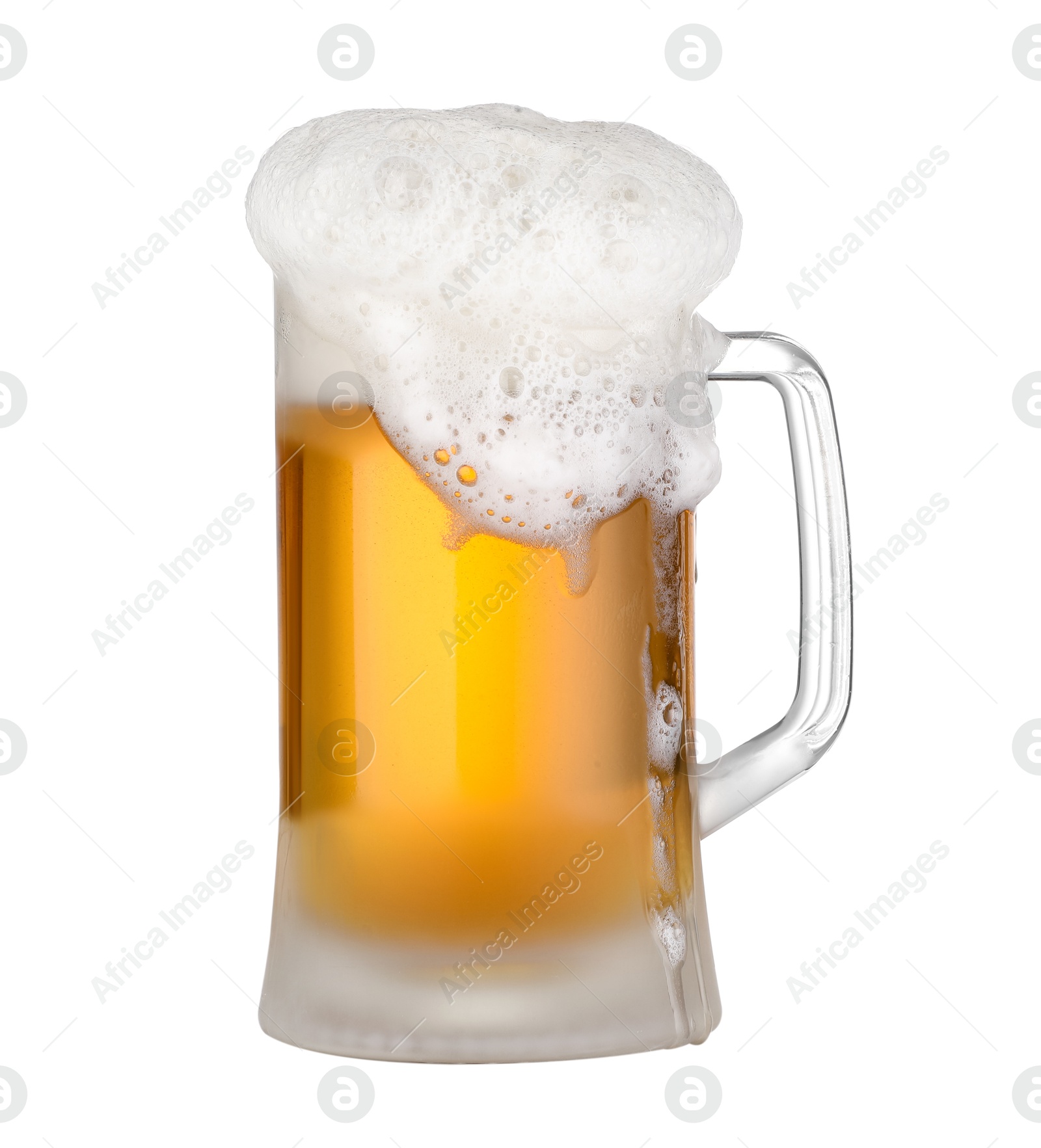 Photo of Glass mug of fresh beer with foam isolated on white